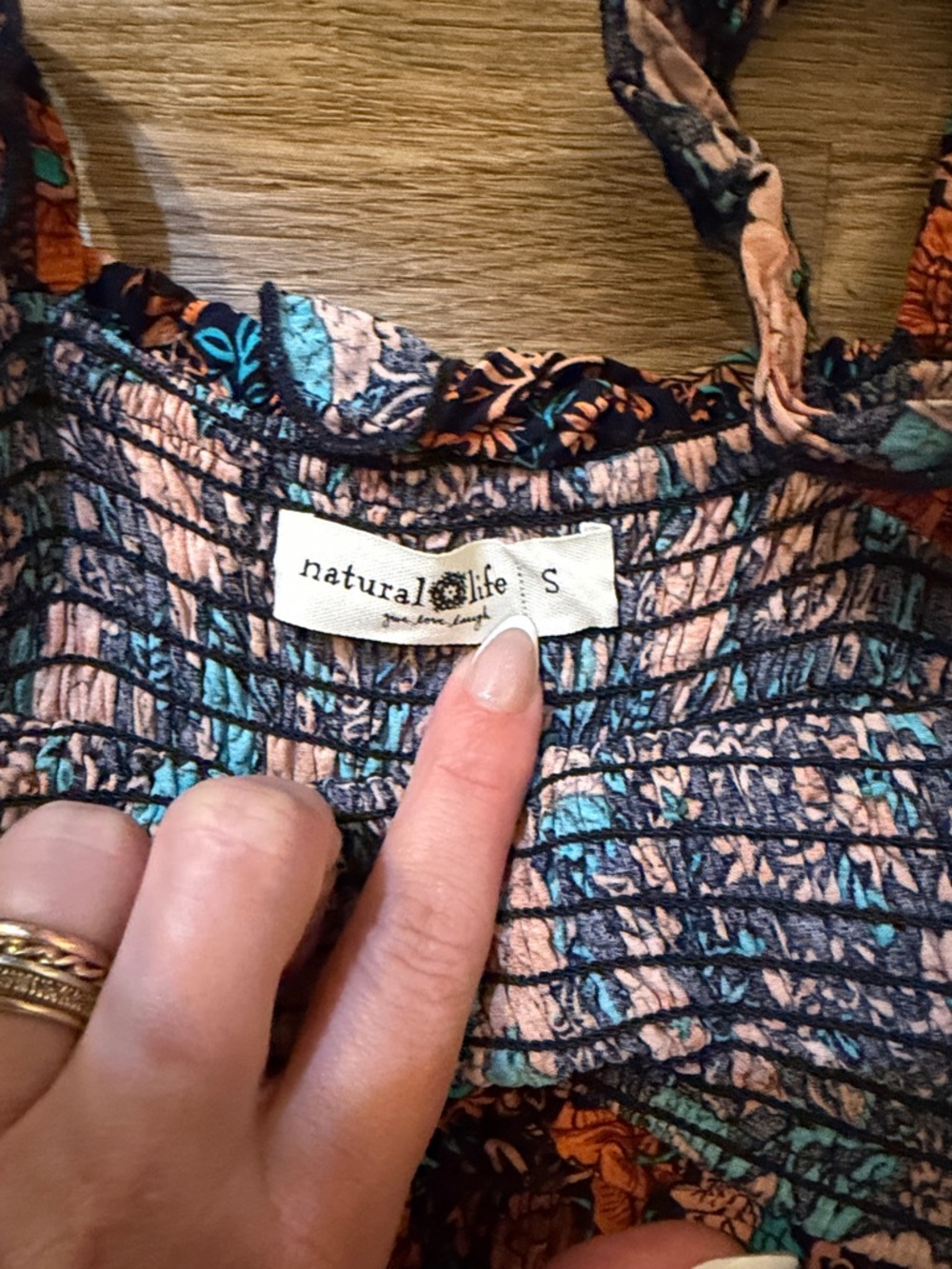 NATURAL LIFE Black Jumpsuit with Orange & Teal Floral Print - Picture 2 of 2